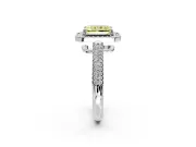 Milgrain Halo Engagement Ring Setting for Fancy Yellow Radiant Cut Center with Three-Sided Pave Band and Prong Head in Sterling Silver
