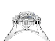 Halo Engagement Ring Setting for Radiant Cut Center with Single-Row Pave, Open Basket and Prong Head in Platinum