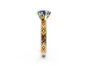 Solitaire Engagement Ring Setting for Fancy Blue Heart-Shaped Center with Milgrain X Pattern Band and Prong Head in Yellow Gold
