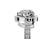 Bezel-Framed Halo Engagement Ring Setting for Heart-Shaped Center with Pave Band and Prong Head in Sterling Silver