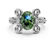 Solitaire Engagement Ring Setting for Fancy Green Oval Center with Twisted Band and Scroll Prong Head in Platinum
