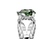 Halo Engagement Ring Setting for Fancy Green Heart-Shaped Center with Rope Twist Split Shank and Prong Head in Platinum