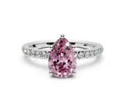 Solitaire Engagement Ring Setting for Fancy Pink Pear-Shaped Center with Fine Pave Band and Prong Head in White Gold
