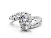 Solitaire Engagement Ring Setting for Oval Center with Pave Bypass Swirl Band and Prong Head in Platinum