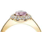 Halo Engagement Ring Setting for Fancy Pink Pear-Shaped Center with Plain Tapered Band and Prong Head in Yellow Gold
