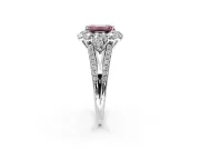 Halo Engagement Ring Setting for Fancy Pink Emerald Cut Center with Two-Strand Split Shank and Prong Head in Platinum