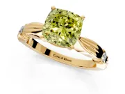 Solitaire Engagement Ring Setting for Fancy Yellow Cushion Cut Center with Carved Leaf Shoulders and Prong Head in Yellow Gold