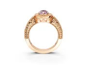Milgrain Halo Engagement Ring Setting for Fancy Pink Marquise Center with Pave Band and Prong Head in Rose Gold