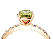 Solitaire Engagement Ring Setting for Fancy Yellow Emerald Cut Center with Fine Pave Band and Claw Prong Head in Rose Gold