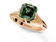 Solitaire Engagement Ring Setting for Fancy Green Asscher Cut Center with Milgrain Cathedral Band and Prong Head in Rose Gold