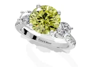 3 Stone Engagement Ring Setting for Fancy Yellow Round Cut Center with Crossover Basket, Pave Band and Prong Head in Sterling Silver