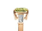 3 Stone Engagement Ring Setting for Fancy Yellow Radiant Cut Center with Baguette Accents and Prong Head in Rose Gold