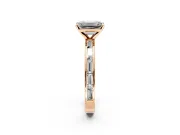 Solitaire Engagement Ring Setting for Emerald Cut Center with Channel Baguette Band and Prong Head in Rose Gold