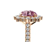 Halo Engagement Ring Setting for Fancy Pink Round Cut Center with Single-Row Pave, Open Basket and Prong Head in Rose Gold