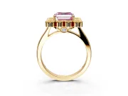 Cluster Halo Engagement Ring Setting for Fancy Pink Asscher Cut Center with Milgrain Bezel Accents and Prong Head in Yellow Gold