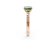 Cluster Engagement Ring Setting for Fancy Green Princess Cut Center with Round Cut Accent Band and Prong Head in Rose Gold