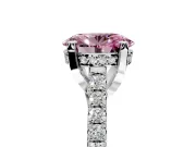 Solitaire Engagement Ring Setting for Fancy Pink Oval Center with Widening Pave Band and Claw Prong Head in Sterling Silver