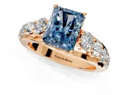 Solitaire Engagement Ring Setting for Fancy Blue Radiant Cut Center with Graduated Shared Prongs and Prong Head in Rose Gold