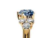 Cluster Engagement Ring Setting for Fancy Blue Heart-Shaped Center with Round Cut Accent Frame and Prong Head in Yellow Gold