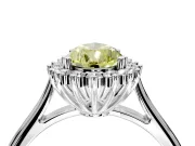 Starburst Halo Engagement Ring Setting for Fancy Yellow Pear-Shaped Center with Thin Round-Wire Band and Prong Head in Platinum