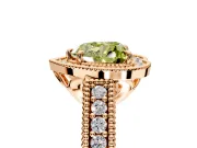 Milgrain Halo Engagement Ring Setting for Fancy Yellow Heart-Shaped Center with Pave Band and Prong Head in Rose Gold