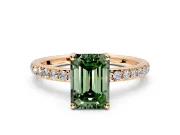 Solitaire Engagement Ring Setting for Fancy Green Emerald Cut Center with Fine Pave Band and Prong Head in Rose Gold