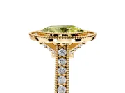 Halo Engagement Ring Setting for Fancy Yellow Oval Center with Milgrain Pave Band and Bezel Head in Yellow Gold