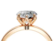 Solitaire Engagement Ring Setting for Heart-Shaped Center with Thin Rounded Plain Band and Prong Head in Rose Gold