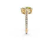 Accent Halo Engagement Ring Setting for Fancy Yellow Oval Center with Full-Length Pave Band and Prong Head in Yellow Gold