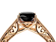 Solitaire Engagement Ring Setting for Fancy Black Cushion Cut Center with Engraved Pave Band and Prong Head in Rose Gold