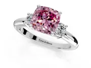 3 Stone Engagement Ring Setting for Fancy Pink Cushion Cut Center with Wide Plain Band and Prong Head in Sterling Silver