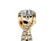 Solitaire Engagement Ring Setting for Round Cut Center with Narrow Twist Pave Band and Prong Head in Yellow Gold