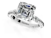 Rope Engagement Ring Setting for Asscher Cut Center with Accent Shoulders and Prong Head in White Gold