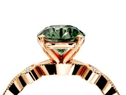 Solitaire Engagement Ring Setting for Fancy Green Round Cut Center with Milgrain Bezel Accents and Prong Head in Rose Gold