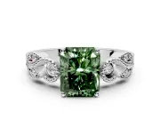 Leaf Engagement Ring Setting for Fancy Green Princess Cut Center with Milgrain Accent Band and Prong Head in Sterling Silver