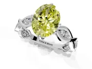 Solitaire Engagement Ring Setting for Fancy Yellow Oval Center with Accented Twist Band and Leaf Prong Head in Platinum