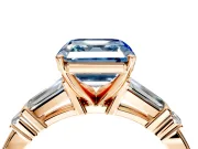 Bar-Set Engagement Ring Setting for Fancy Blue Asscher Cut Center with Tapered Baguette Accents and Prong Head in Rose Gold