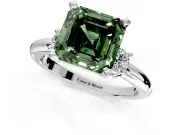 3 Stone Engagement Ring Setting for Fancy Green Asscher Cut Center with Wide Plain Band and Prong Head in White Gold