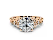 Solitaire Engagement Ring Setting for Round Cut Center with Filigree Band and Prong Head in Rose Gold