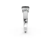 3 Stone Engagement Ring Setting for Fancy Black Radiant Cut Center with Raised Basket Heads and Prong Head in Sterling Silver