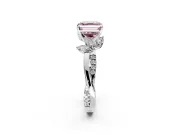 Floral Engagement Ring Setting for Fancy Pink Asscher Cut Center with Trailing Marquise Accents and Prong Head in Sterling Silver