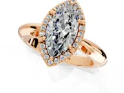Halo Engagement Ring Setting for Marquise Center with Tapered Plain Band and Prong Head in Rose Gold