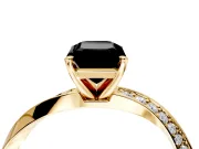 Side Accent Engagement Ring Setting for Fancy Black Emerald Cut Center with Accent Shoulders and Prong Head in Yellow Gold