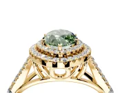 Double Halo Engagement Ring Setting for Fancy Green Marquise Center with Narrow Pave Split Shank and Prong Head in Yellow Gold