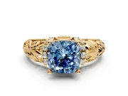 Solitaire Engagement Ring Setting for Fancy Blue Cushion Cut Center with Filigree Accent Basket and Prong Head in Yellow Gold