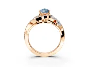Halo Engagement Ring Setting for Fancy Blue Pear-Shaped Center with Marquise and Pave Bypass Band and Prong Head in Rose Gold