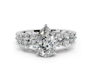Cluster Engagement Ring Setting for Pear-Shaped Center with 2-Row Shoulder Clusters and Prong Head in White Gold