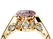 Cathedral Engagement Ring Setting for Fancy Pink Heart-Shaped Center with Antique-Style Pave Band and Prong Head in Yellow Gold