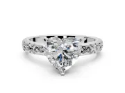 Solitaire Engagement Ring Setting for Heart-Shaped Center with Scrollwork Band and Prong Head in Platinum
