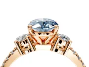 3 Stone Engagement Ring Setting for Fancy Blue Oval Center with Round Cut Side Accents and Prong Head in Rose Gold